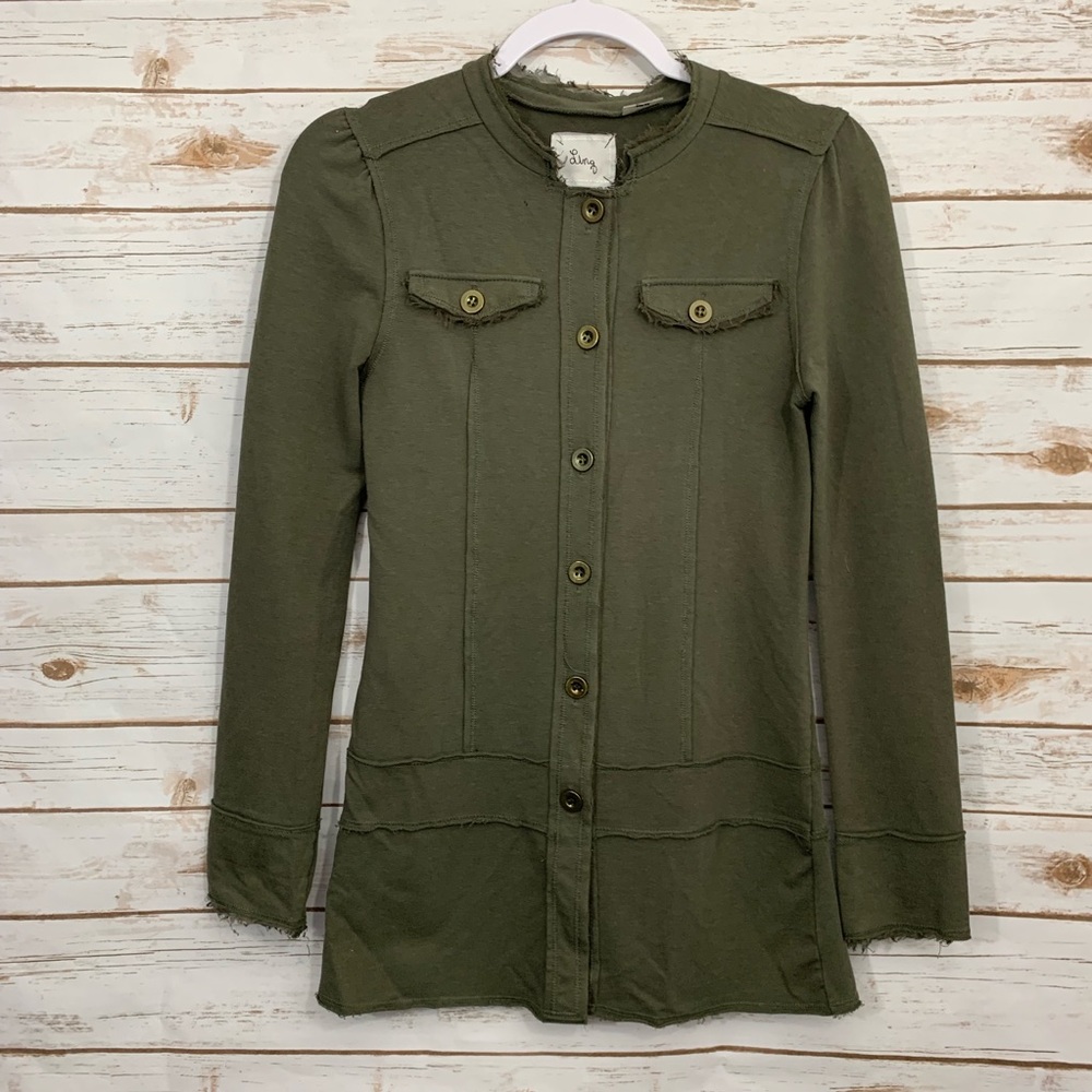 Linq Olive Button Down long Sleeve Cardigan Jacket